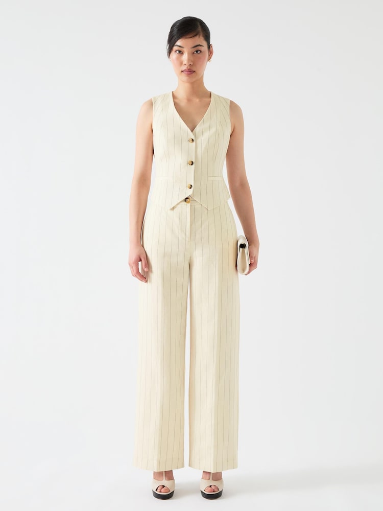 LK Bennett Cream Petite Petite Ami Linen Blend Pinstripe Waistcoat - Image 1 of 5