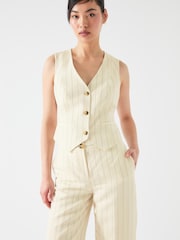 LK Bennett Cream Petite Petite Ami Linen Blend Pinstripe Waistcoat - Image 4 of 5