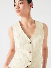 LK Bennett Cream Petite Petite Ami Linen Blend Pinstripe Waistcoat - Image 5 of 5