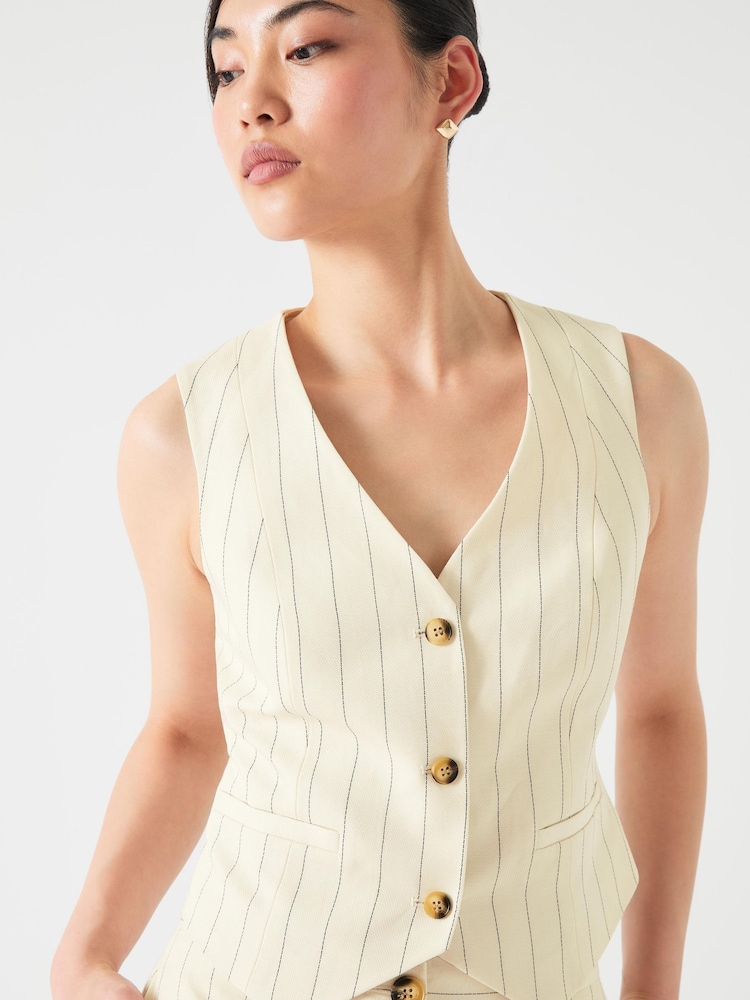 LK Bennett Cream Petite Petite Ami Linen Blend Pinstripe Waistcoat - Image 5 of 5