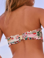 Cream/Red Pomodoro Tomato Print Frill Bandeau Bikini Top - Image 4 of 5