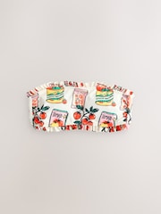 Cream/Red Pomodoro Tomato Print Frill Bandeau Bikini Top - Image 6 of 8