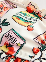 Cream/Red Pomodoro Tomato Print Frill Bandeau Bikini Top - Image 8 of 8