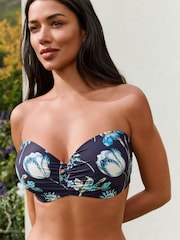 Kew Collection Navy Floral Wired Bandeau Bikini Top - Image 1 of 8