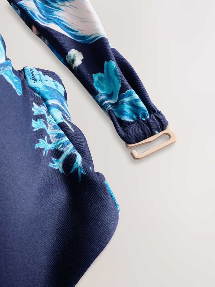 Kew Collection Navy Floral Wired Bandeau Bikini Top - Image 8 of 8