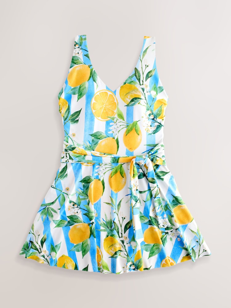 blue white and yellow dress Dark Blue & Yellow 1950s Solid Boat Neck Dress main image 0