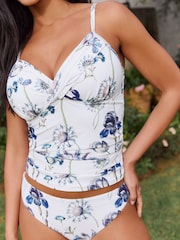 Kew Collection White/Blue Floral Print Padded Wired Tummy Control Tankini Top - Image 5 of 5