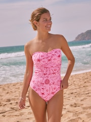 Pink/Red Shaping Tummy Control Bandeau Swimsuit - Image 1 of 6