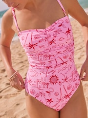 Pink/Red Shaping Tummy Control Bandeau Swimsuit - Image 3 of 6