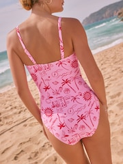 Pink/Red Shaping Tummy Control Bandeau Swimsuit - Image 4 of 6