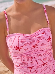 Pink/Red Shaping Tummy Control Bandeau Swimsuit - Image 6 of 6