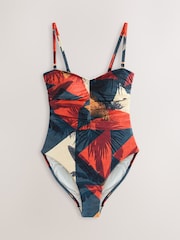 Navy/Orange Palm Shaping Tummy Control Bandeau Swimsuit - Image 1 of 4