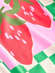 Green/White Strawberry Checkerboard Tummy Control Scoop Neck Swimsuit - Image 11 of 11