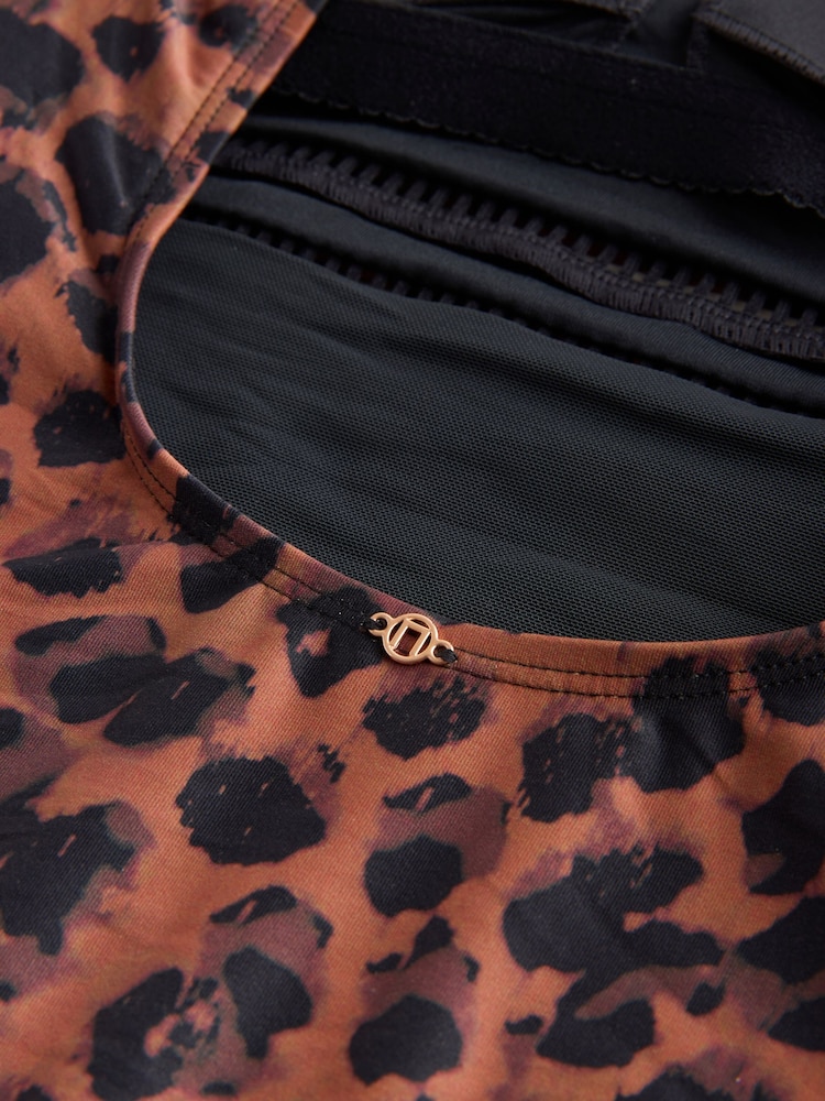 Brown Animal High Neck Tummy Control Shaping Swimsuit - Image 4 of 4