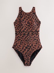 Brown Animal High Neck Tummy Control Shaping Swimsuit - Image 6 of 9