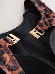 Brown Animal High Neck Tummy Control Shaping Swimsuit - Image 7 of 9