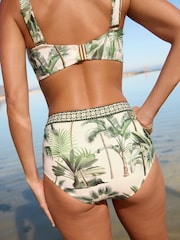 Ecru/Green Palm High Waist Print Bikini Bottoms - Image 3 of 7