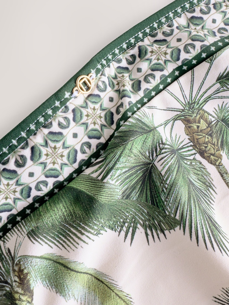 Ecru/Green Palm High Waist Print Bikini Bottoms - Image 7 of 7