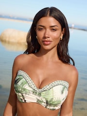 Ecru/Green Palm Wired Bandeau Bikini Top - Image 1 of 8