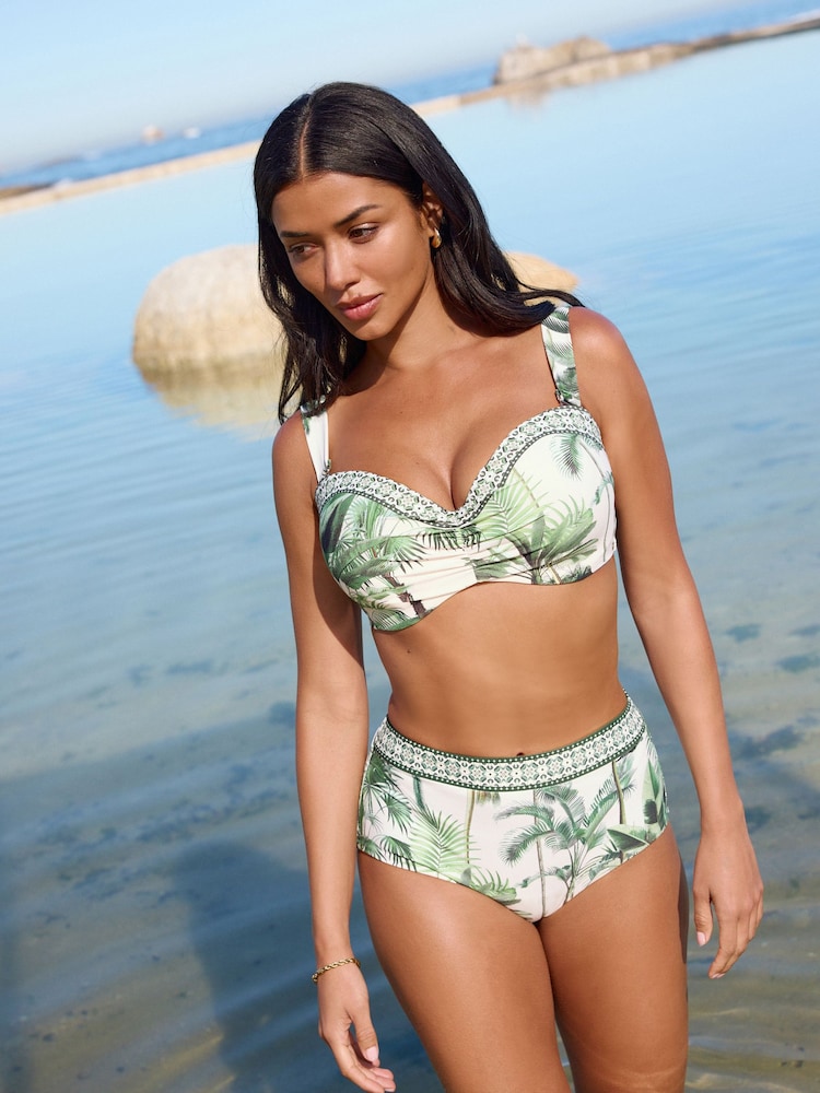 Ecru/Green Palm Wired Bandeau Bikini Top - Image 2 of 8