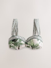 Ecru/Green Palm Wired Bandeau Bikini Top - Image 6 of 8