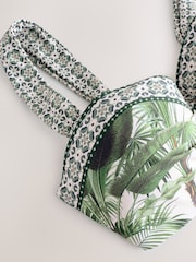 Ecru/Green Palm Wired Bandeau Bikini Top - Image 7 of 8