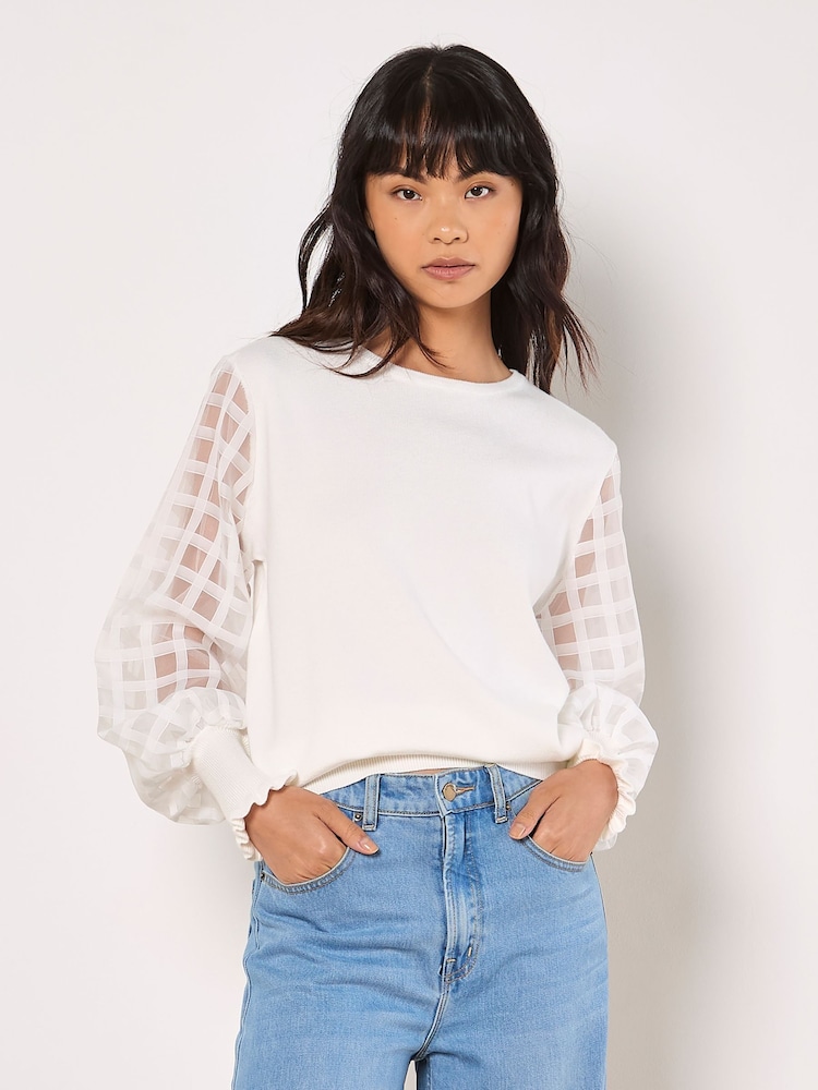 Apricot White Check Organza Sleeved Jumper - Image 2 of 4