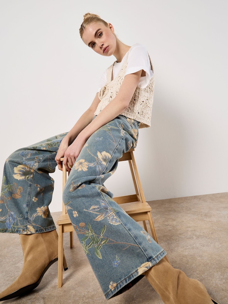 Apricot Blue Five Pockets Printed Ankle Length Jeans - Image 2 of 6