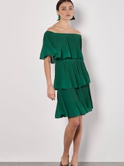 Apricot Green Plisse Layered Bardot Dress - Image 1 of 5