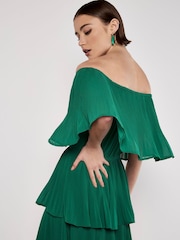Apricot Green Plisse Layered Bardot Dress - Image 2 of 5
