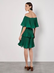 Apricot Green Plisse Layered Bardot Dress - Image 3 of 5
