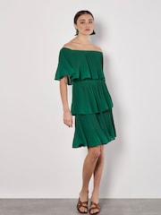 Apricot Green Plisse Layered Bardot Dress - Image 4 of 5
