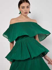Apricot Green Plisse Layered Bardot Dress - Image 5 of 5