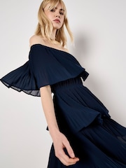 Apricot Blue Summer Plisse Bardot Midi Dress - Image 3 of 5
