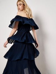 Apricot Blue Summer Plisse Bardot Midi Dress - Image 4 of 5
