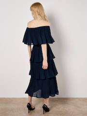 Apricot Blue Summer Plisse Bardot Midi Dress - Image 5 of 5