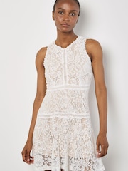 Apricot White High Neck Lace Skater Dress - Image 1 of 4