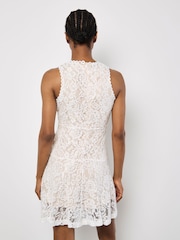 Apricot White High Neck Lace Skater Dress - Image 3 of 4