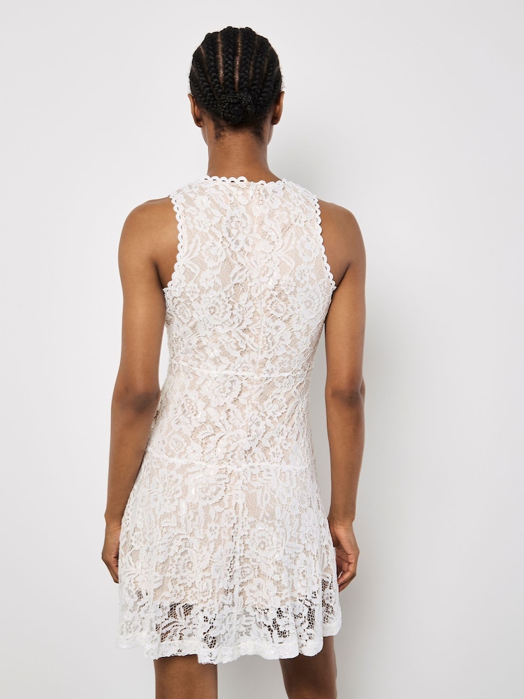 Apricot White High Neck Lace Skater Dress - Image 2 of 4 Apricot White High Neck Lace Skater Dress - Image 2 of 4