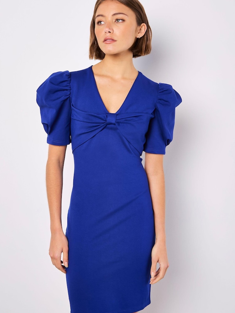 Apricot Blue Big Bow Front Ponti Dress - Image 1 of 4
