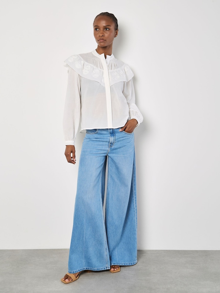 Apricot White Embroidered Bib Shirt - Image 1 of 5