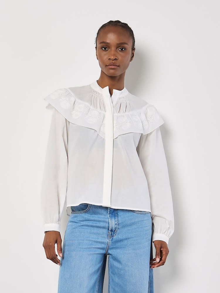 Apricot White Embroidered Bib Shirt - Image 2 of 5