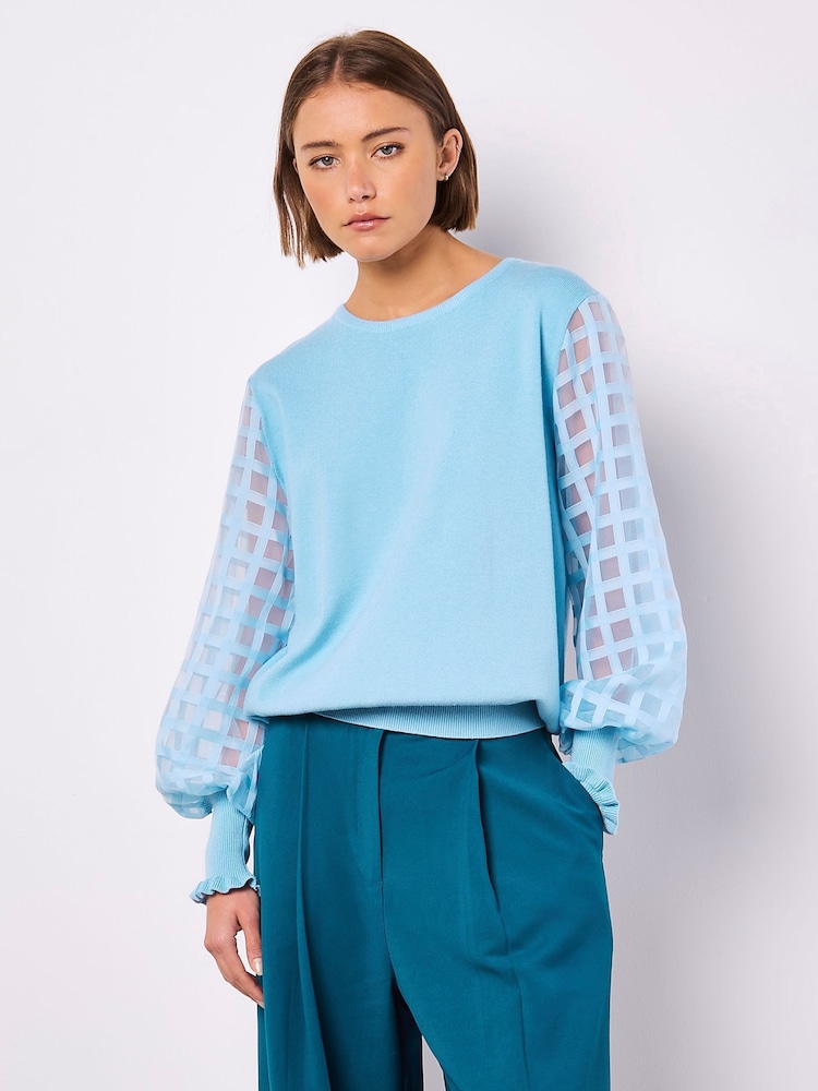 Apricot Blue Check Organza Sleeved Jumper - Image 1 of 3