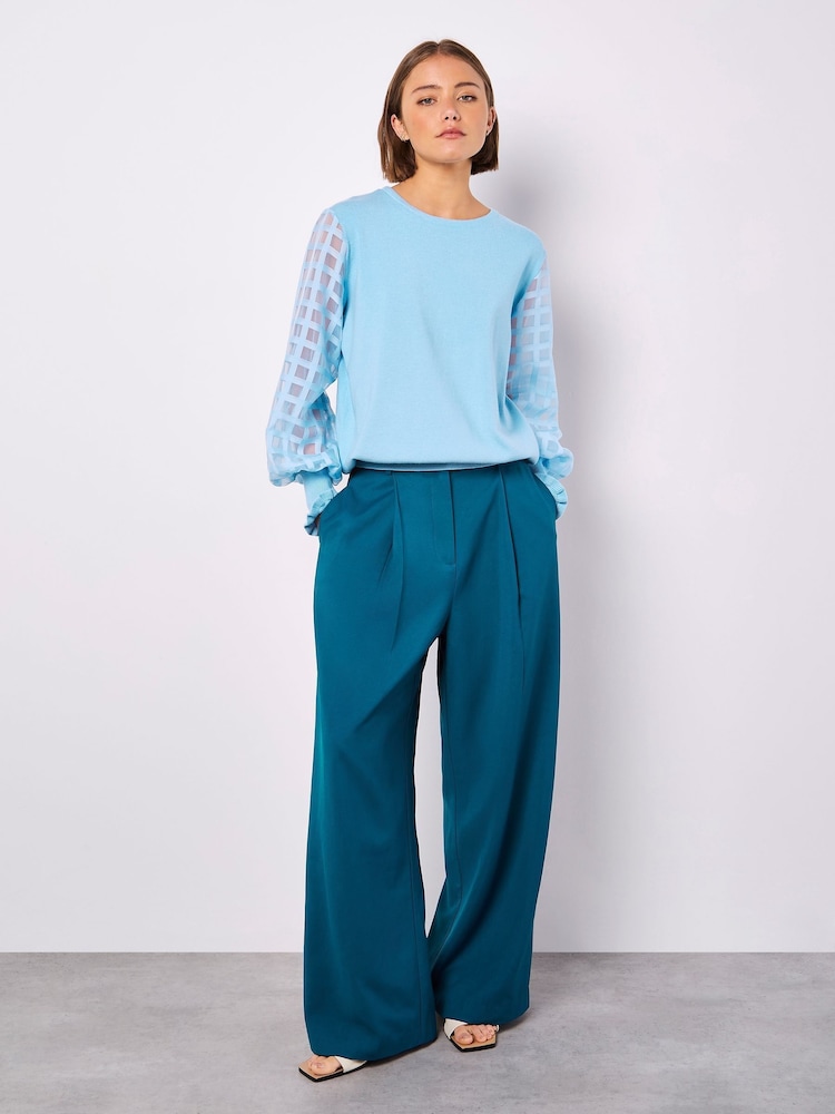 Apricot Blue Check Organza Sleeved Jumper - Image 2 of 3