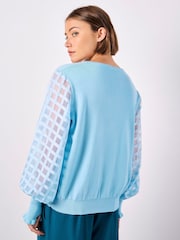 Apricot Blue Check Organza Sleeved Jumper - Image 3 of 3
