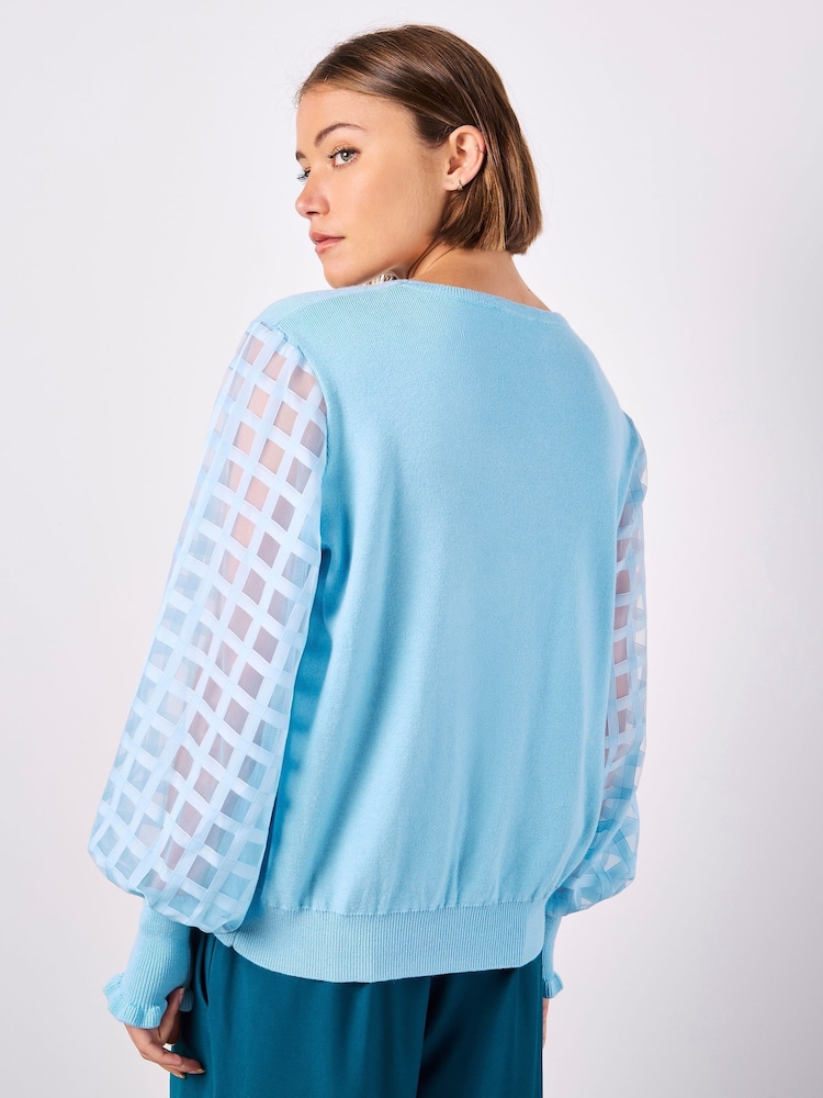 Apricot Blue Check Organza Sleeved Jumper - Image 3 of 3