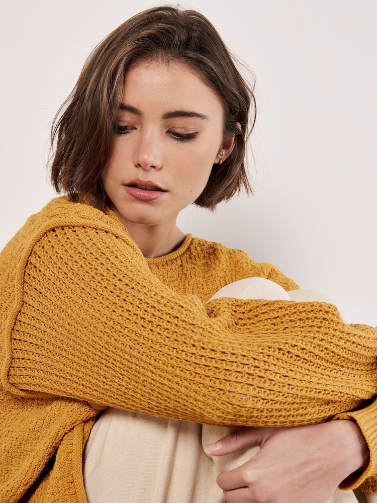 Apricot Yellow Mixed Stitch Pocket Jumper - Image 1 of 5