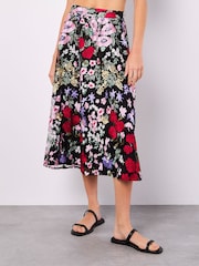 Apricot Black Floral Print Embroidered Midaxi Skirt - Image 2 of 5