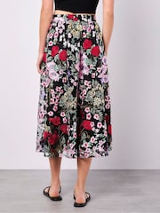 Apricot Black Floral Print Embroidered Midaxi Skirt - Image 3 of 5