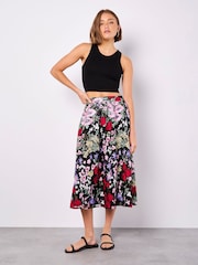 Apricot Black Floral Print Embroidered Midaxi Skirt - Image 4 of 5
